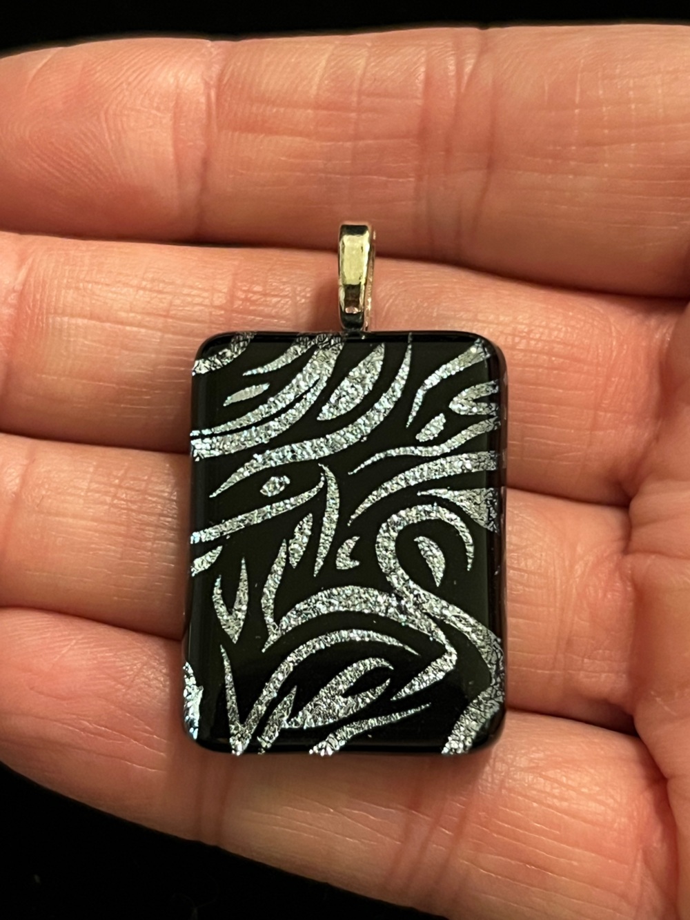Dichroic Silver Zebra Pendant fused glass